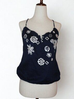 Hollister Embroidered Floral Sequin Camisole Henley Tank Top Size Medium
